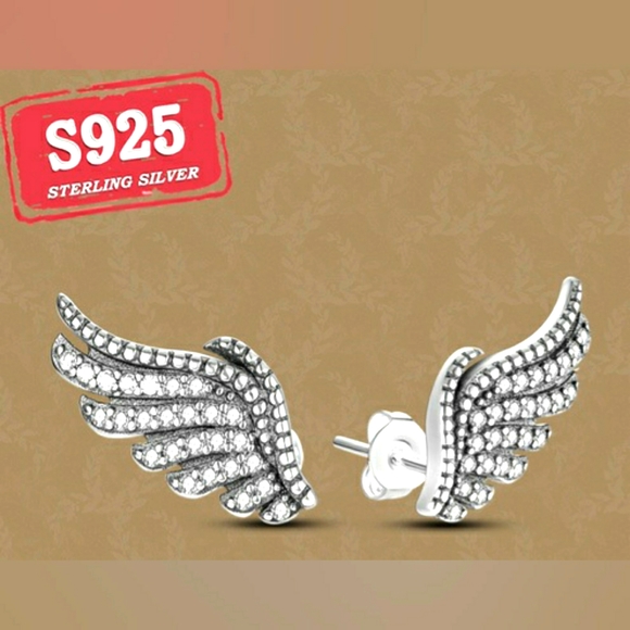 Angel wing earrings/ Sterling silver - zirconia. - Picture 4 of 5